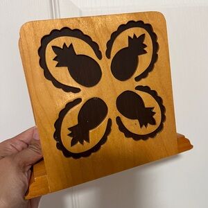 Vintage Hawaiian MCM Pineapple Wood Napkin Stand Holder Mid Century Modern